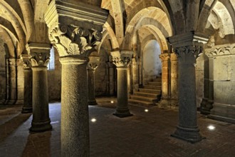 Vaults, columns and capitals in the underground grove of columns, pagan crypt, 10th century,
