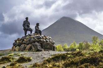 Collie and MacKenzie Statue, Sligachan Old Bridge, Isle of Skye, Scotland, UK