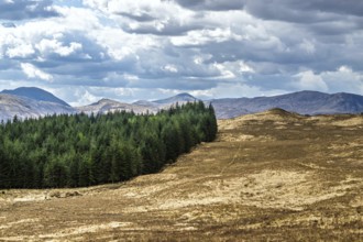 Mountains and Moors over Loch Tulla and River Orchy, Highlands, Scotland, UK