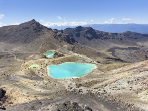 On the hiking trail of the Tongariro Alpine Crossing in Tongariro National Park with a view of the