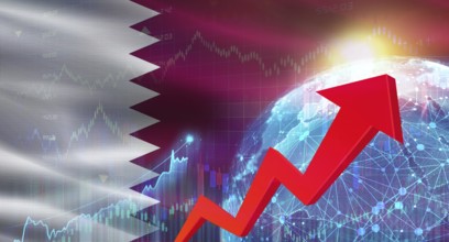 Global financial growth with Qatar flag. Financial growth with Qatar flag on economic background