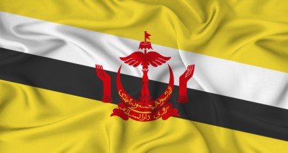 Realistic Brunei flag waving. Close up of flag of Brunei with cloth texture