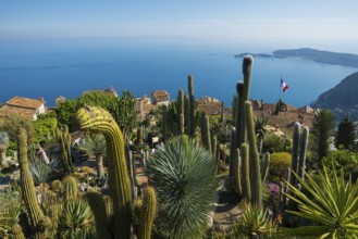 Picturesque mountain village overlooking the sea, Jardin Exotique, Èze, Cote d'Azur,