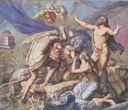 Biblical history, The Flood, digitally enhanced reproduction of a wood engraving by Julius Schnorr