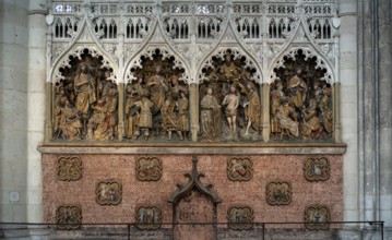 Interior view, tomb and decorations, north choir, Cathédrale Notre-Dame d'Amiens, Amiens, Somme,