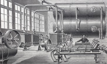 Pneumatic post, main station of the pneumatic post in Paris, around 1860, France, digitally