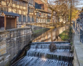 Half-timbered houses by the Abzucht stream in the historic old town, Goslar, Harz, Lower Saxony,