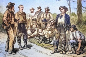 Lynch Court in Texas, USA, coloured wood engraving, reproduction from an original from ca 1888,