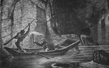 Exploration of Mammoth Cave, Central Kentucky, around 1870, America, digital reproduction of a