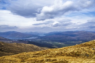 View from Nevis Range Mountains, Grampian Mountains, Fort William, Highland, Lochaber, Scotland, UK