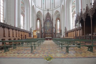 Chancel with paintings and choir stalls, Gothic UNESCO Cathedral of St Mary and St John, interior