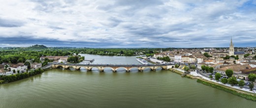 Panorama of Libourne from a drone, Gironde, Nouvelle-Aquitaine, Saint-Emilion and Pomerol,
