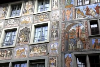 House facade with facade painting in the old town, Stein am Rhein, Canton Schaffhausen, Switzerland
