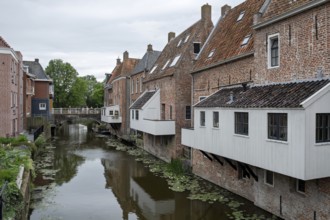 Hanging kitchens above the Damsterdiep in the historic town of Appingedam, province of Groningen,
