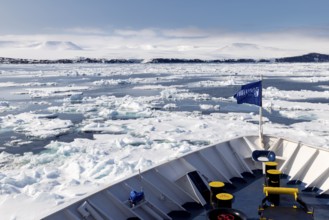 Bow of expedition ship in sea ice, Ice Edge, Spitsbergen, Svalbard