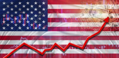 USA financial growth on market graph. USA economic growth on financial graph