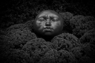 Giant face in the Garden of Emotions, Jardin Émotions, the gardens of Etretat, Les Jardins