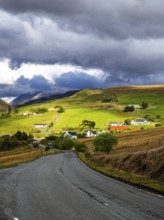Farms over Loch Harport, Drynoch, Isle of Skye, Scotland, UK