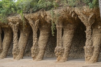 Colonnaded footpath, Park Gueell, Antonio Gaudi architect, Unesco World Heritage Site, Gracia