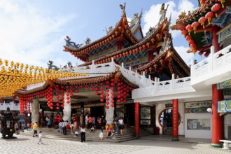 Thean Hou Temple to the Goddess Mazu with red and yellow chinese lanterns, Kuala Lumpur, Malaysia,