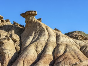 Colorful rock formation, semi-desert, Bardena Blanca area, Bardenas Reales Nature Park, Navarre,