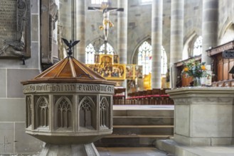 Baptismal font. Protestant parish church of St Michael. As Johannes Brenz's place of work, it was