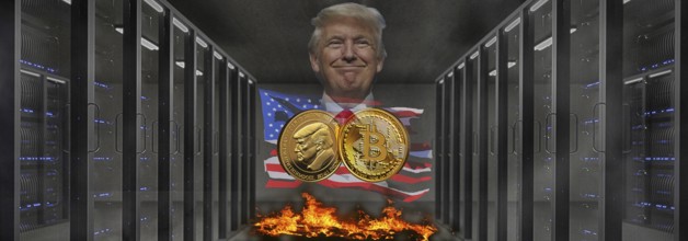 Symbolic image, Trump-Bitcoin, questionable speculative profits for himself, stock market prices,