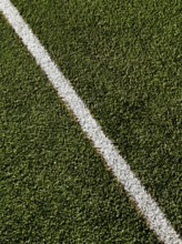 Lush green artificial turf features a freshly painted white line, clearly marking the boundary in
