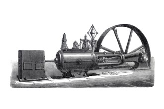 Steam engine, Sulzer machine, Historical, digitally enhanced reproduction of a 19th century