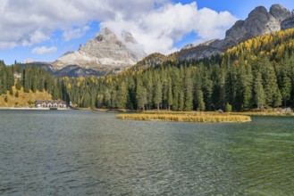 Lake Misurina with Three Peaks view, lake, water, autumn, clouds, mountains, Misurina, Cadore,