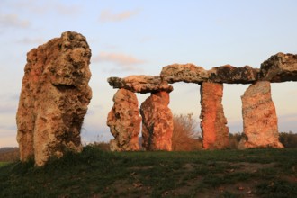 The Franconian Stonehenge in the evening light, permanent art installation made of boulders found