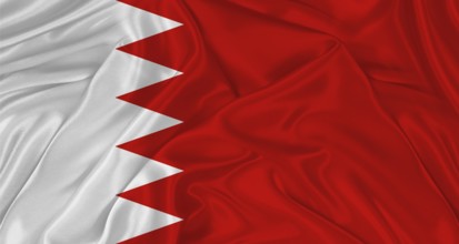 Flag of Bahrain with cloth texture. Close up of Bahrain flag waving