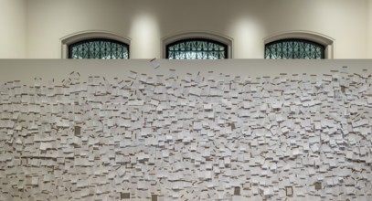 Gropius Bau Berlin, interior view, room with countless post it at the end of an exhibition, Berlin,