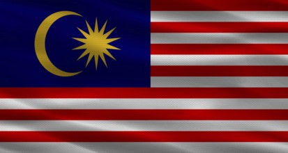 Malaysia flag with fabric texture. Realistic flag of Malaysia waving