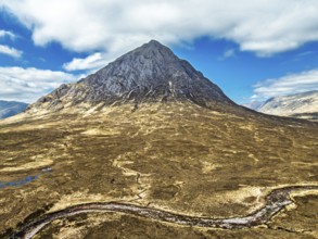 The Buachaille Mountain and Moors over Glen Etive Valley from a drone, Buachaille Etive Mòr, The