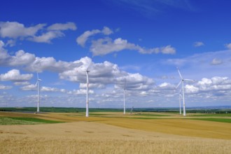 Wind farm in the fields near Alzey, Rhineland-Palatinate, Germany