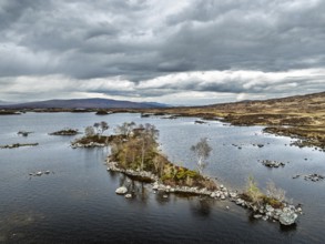 Rannoch Moor from a drone over Loch Ba and Loch of the Armpit, A82 Highland Way, Argyll and Bute,