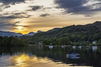 Sunset over Windermere Lake, Ambleside, Lake District, Cumbria, England, United Kingdom