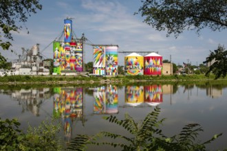 Saginaw, Michigan - The Shine Bright mural on abandoned grain elevators. The mural was created when