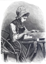 Lace maker, bobbin lace, bobbin lace work, from the canton of Sankt Gallen, around 1880,
