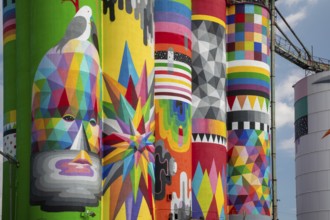 Saginaw, Michigan - The Shine Bright mural on abandoned grain elevators. The mural was created when