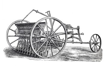 Agriculture, sowing, seed drill system Berolina, sowing machine for e.g. Rüber, around 1850,