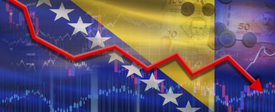 Bosnia financial crisis on economic graph. Financial fall of Bosnia on economy market
