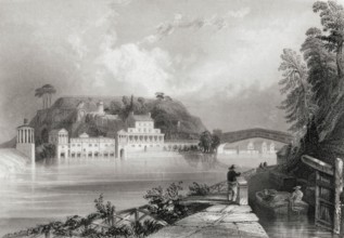Fairmount Waterworks, Schuylkill River, Philadelphia, America in the 19th century. From the