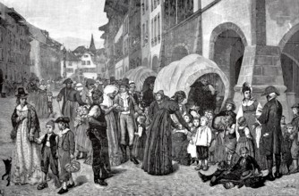 French emigrants are taken in by the citizens of Bern, Switzerland in 1703, Historical, digitally