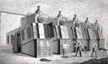 Steam boiler installation, an installation of Naeyer boilers made in Antwerp for the water engine