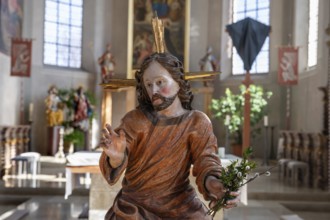 Palm tree donkey, detail, in the parish church of St Nicholas, Oberthingau, Ostallgäu, Bavaria,
