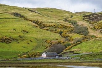 Farms over Loch Harport, Drynoch, Isle of Skye, Scotland, UK