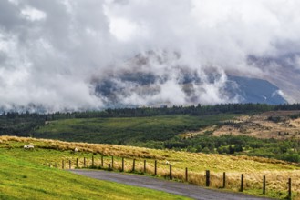 Nevis Range Mountains from Commando Memorial, Grampian Mountains, Fort William, Highland, Lochaber,