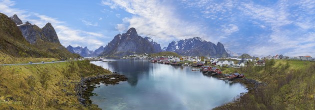Beautiful Reine fishing village, scenic dramatic views of Lofoten islands in Norway